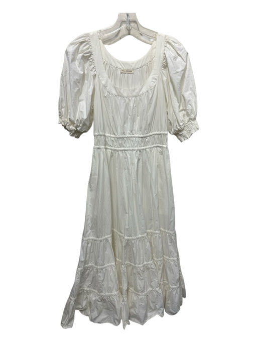Ulla Johnson Size 4 White Cotton Short Puff Sleeve Smocked Detail Dress White / 4