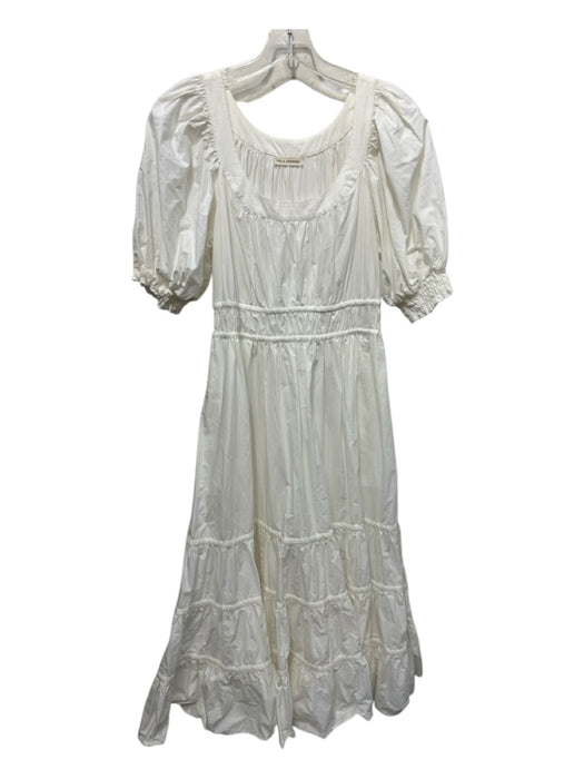 Ulla Johnson Size 4 White Cotton Short Puff Sleeve Smocked Detail Dress White / 4