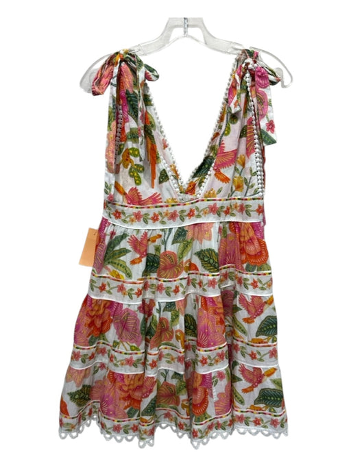 Farm Rio Size M White, Pink, Multi Cotton floral print Tie Straps V Neck Dress White, Pink, Multi / M