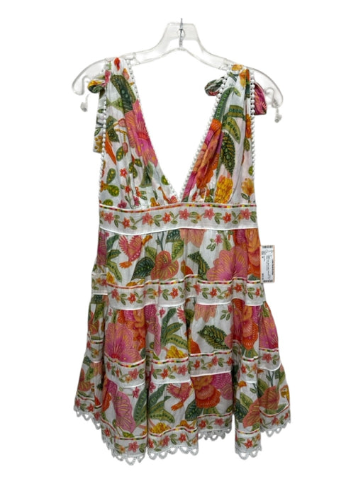 Farm Rio Size M White, Pink, Multi Cotton floral print Tie Straps V Neck Dress White, Pink, Multi / M