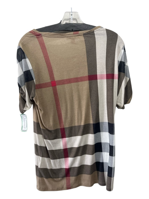 Burberry Size M Brown, Black & Red Viscose & Linen Blend Novacheck Boat Neck Top Brown, Black & Red / M