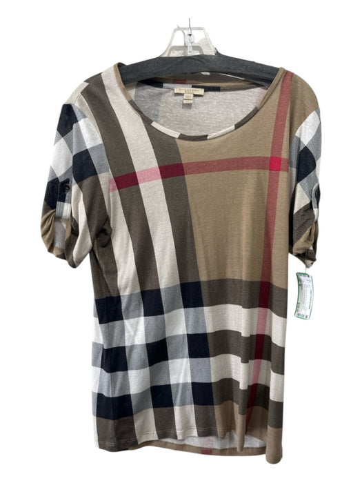 Burberry Size M Brown, Black & Red Viscose & Linen Blend Novacheck Boat Neck Top Brown, Black & Red / M