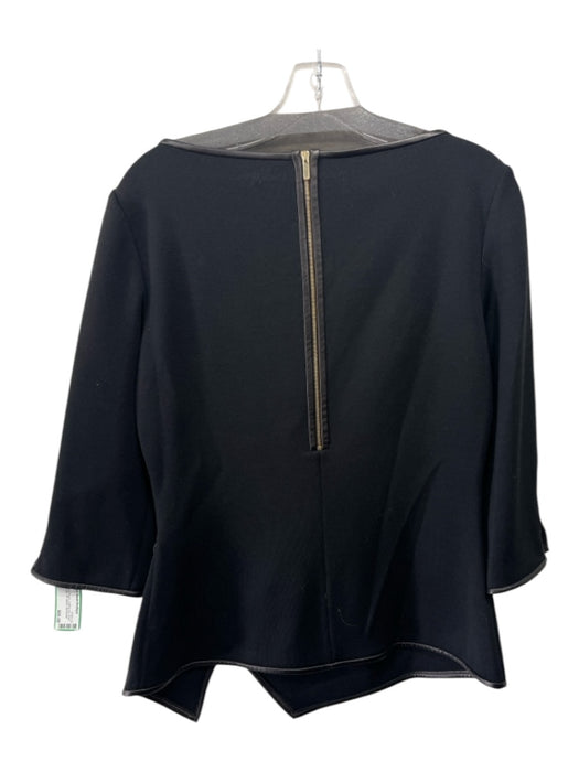 St John Size 6 Black Wool & Rayon Leather trim Boat Neck Back Zip 3/4 Sleeve Top Black / 6