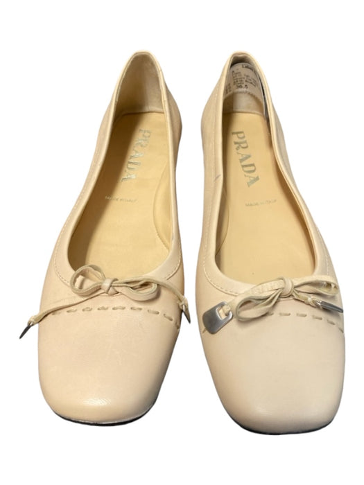 Prada Shoe Size 36.5 Tan Leather Slip On Bow Detail Square Toe Flats Tan / 36.5