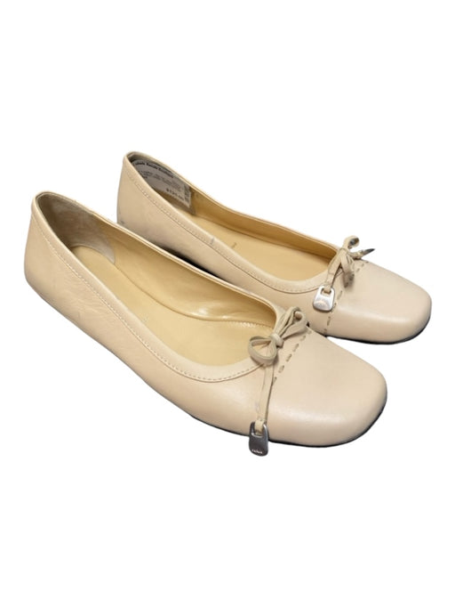 Prada Shoe Size 36.5 Tan Leather Slip On Bow Detail Square Toe Flats Tan / 36.5