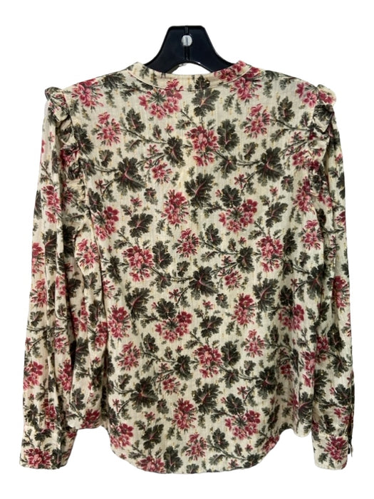 La Vie Rebecca Taylor Size S Cream, Green, Pink Cotton Ruffle Edge Floral Top Cream, Green, Pink / S