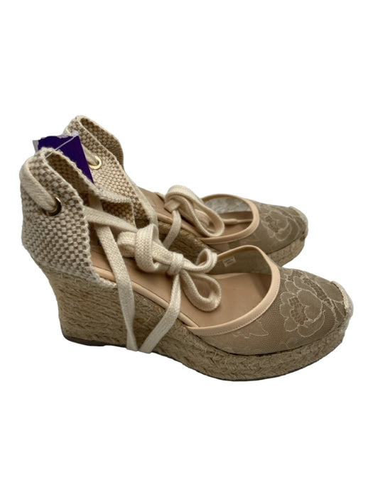 Valentino Shoe Size 38 Beige Raffia Almond Toe Lace Tie Ankle Woven Base Wedges Beige / 38