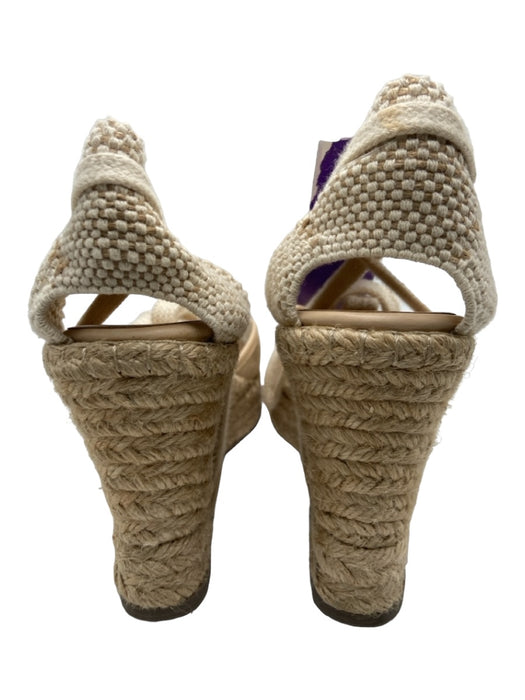 Valentino Shoe Size 38 Beige Raffia Almond Toe Lace Tie Ankle Woven Base Wedges Beige / 38