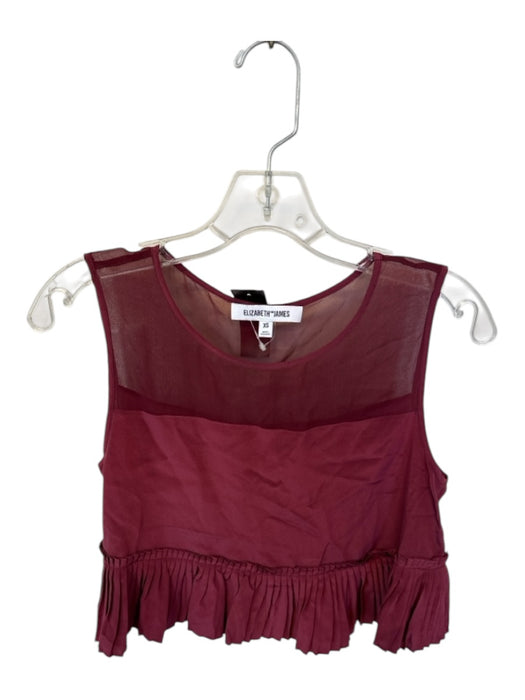 Elizabeth & James Size XS Maroon Silk Mesh Detail Acordian Pleated Top Maroon / XS