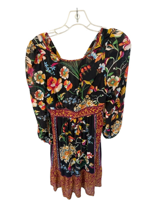 By Anthropologie Size 0 Black & Multi Polyester Long Sleeve Botanical Maxi Dress Black & Multi / 0