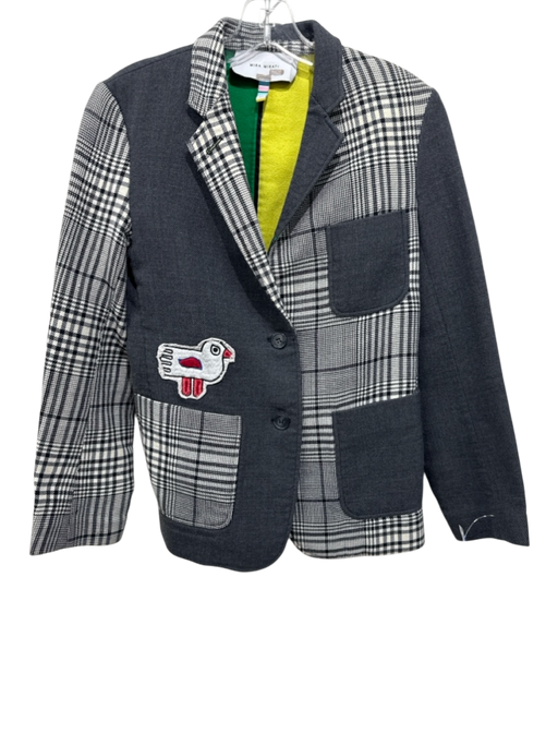 Mira Mikati Size XS / 34 gray, cream, green Wool Blend Patch Plaid Blazer Jacket gray, cream, green / XS / 34