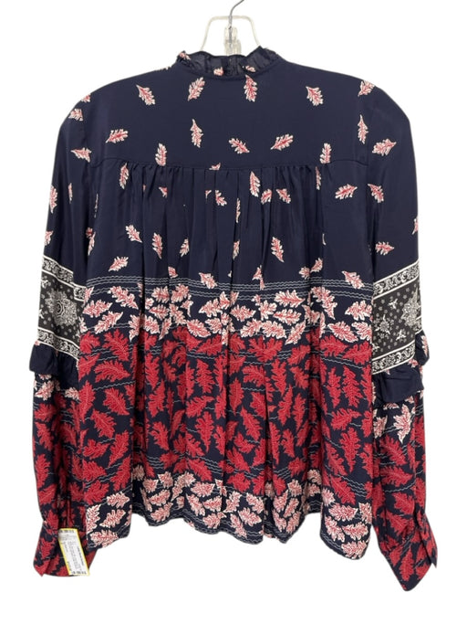 Sea New York Size 2 Black, Red, Multi Silk Long Sleeve All Over Print Eyelet Top Black, Red, Multi / 2