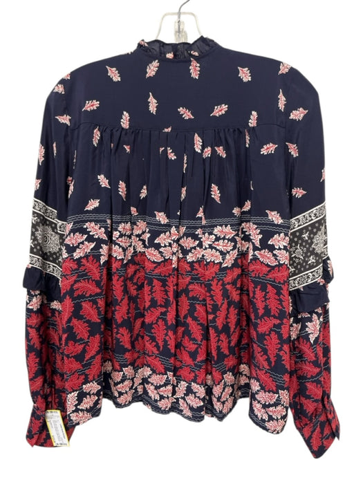 Sea New York Size 2 Black, Red, Multi Silk Long Sleeve All Over Print Eyelet Top Black, Red, Multi / 2