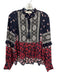 Sea New York Size 2 Black, Red, Multi Silk Long Sleeve All Over Print Eyelet Top Black, Red, Multi / 2