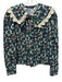 Zara Size XS Black & Multi Cotton Long Sleeve Floral Wide Collar Lace Detail Top Black & Multi / XS