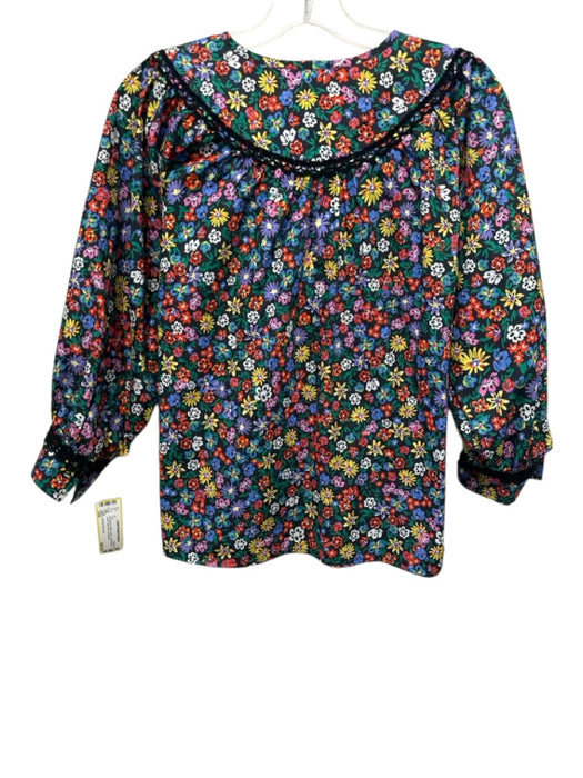 Johnny Was Jade Black & Multi Cotton Long Sleeve Floral Split Neck Top Black & Multi