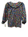 Johnny Was Jade Black & Multi Cotton Long Sleeve Floral Split Neck Top Black & Multi