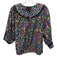 Johnny Was Jade Black & Multi Cotton Long Sleeve Floral Split Neck Top Black & Multi