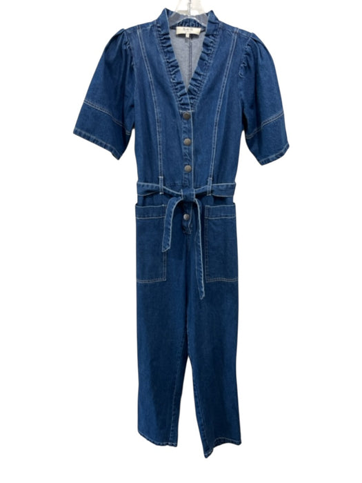 Sea New York Size 0 Medium & Dark Wash Cotton Short Sleeve Button Up Jumper Medium & Dark Wash / 0