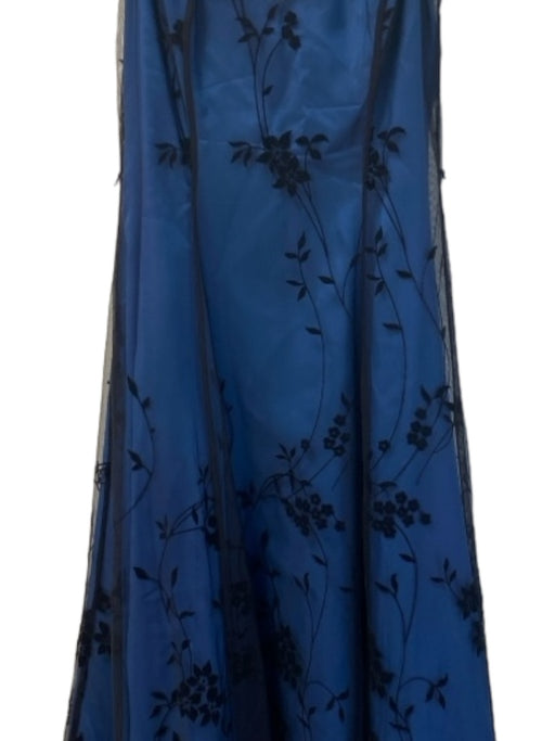 Papell Boutique Size 6 Blue & Black Taffeta Vegan Leather Overlay Formal Gown Blue & Black / 6