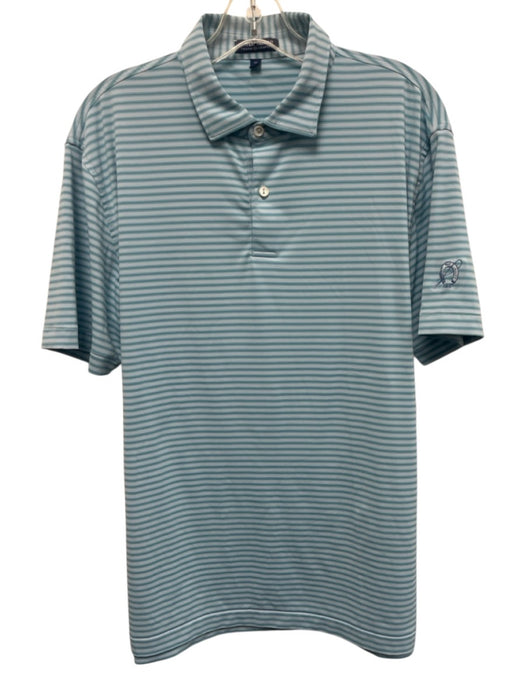 Peter Millar Size M Blue Synthetic Striped Polo Athleisure Men's Short Sleeve Blue / M