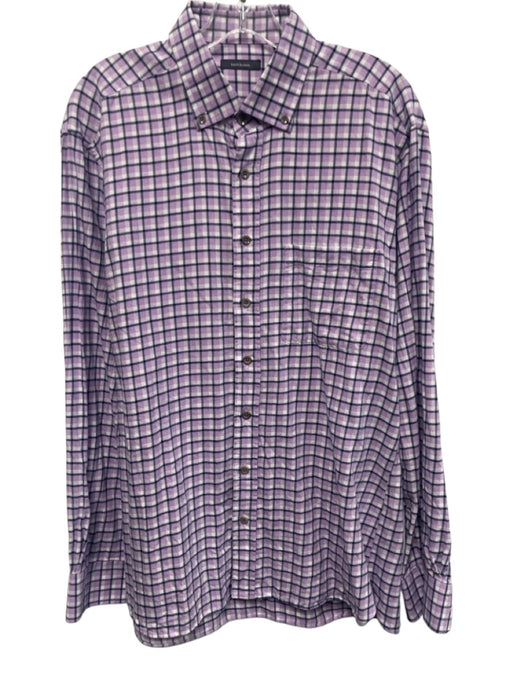 Turtleson Size L Purple & White Cotton Blend Plaid Flannel Long Sleeve Shirt Purple & White / L