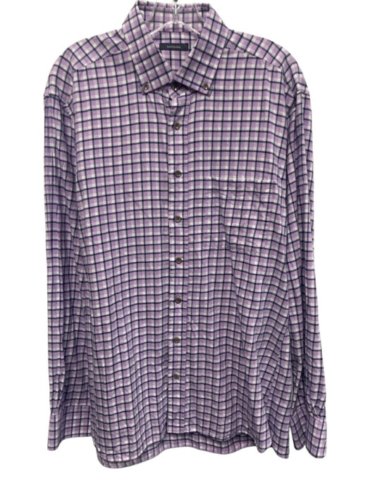 Turtleson Size L Purple & White Cotton Blend Plaid Flannel Long Sleeve Shirt Purple & White / L