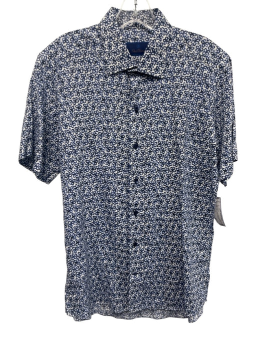 David Donahue Size M White & Blue Linen Floral Button Up Men's Short Sleeve White & Blue / M