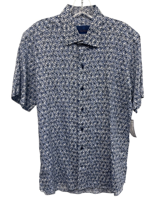 David Donahue Size M White & Blue Linen Floral Button Up Men's Short Sleeve White & Blue / M