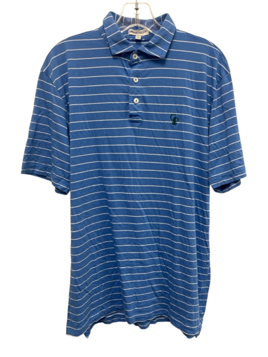 Peter Millar Size M Blue & White Cotton Blend Striped Polo Men's Short Sleeve Blue & White / M