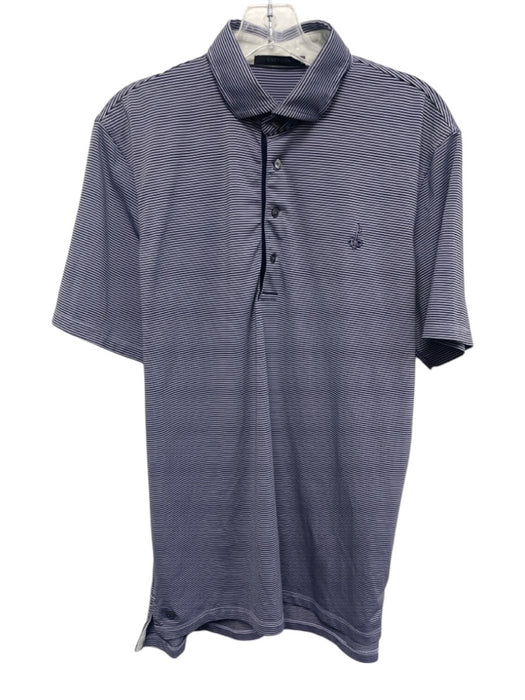 Greyson Size M Purple & Navy Print Synthetic Striped Polo Men's Short Sleeve Purple & Navy Print / M