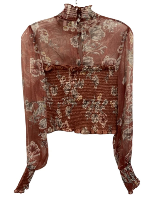 En Saison Size S Dusty Rose & white Polyester Long puff sleeve Floral Print Top Dusty Rose & white / S