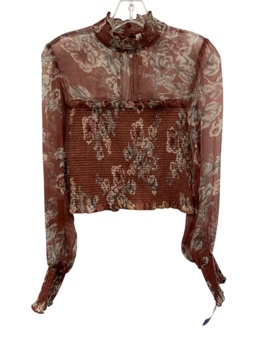 En Saison Size S Dusty Rose & white Polyester Long puff sleeve Floral Print Top Dusty Rose & white / S