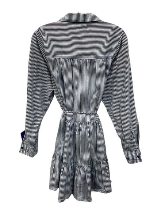 Apiece Apart Size S Blue & White Cotton Long Sleeve Stripe Buttons Dress Blue & White / S