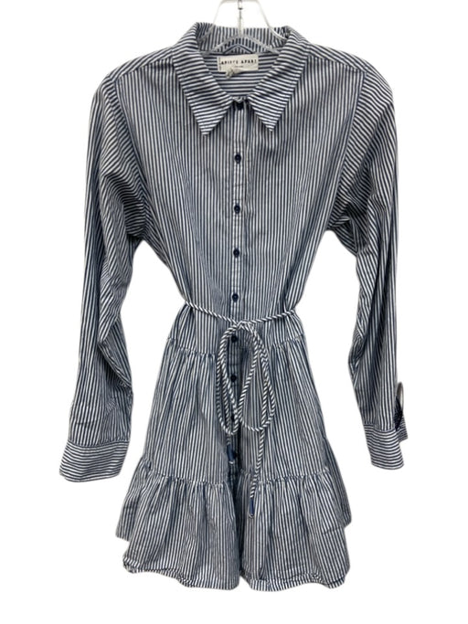 Apiece Apart Size S Blue & White Cotton Long Sleeve Stripe Buttons Dress Blue & White / S