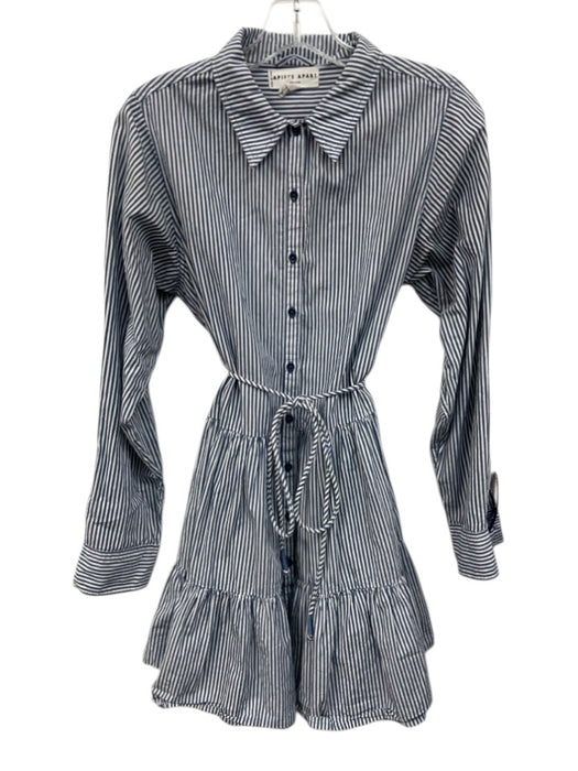Apiece Apart Size S Blue & White Cotton Long Sleeve Stripe Buttons Dress Blue & White / S