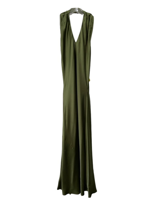Mumu Size XS Olive Green Polyester Silky Halter Bias Cut Maxi Dress Olive Green / XS