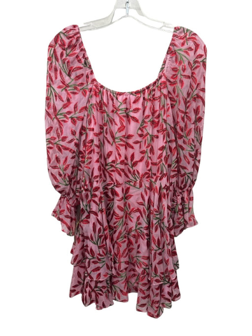 Alice + Olivia Size 4 Pink, Red, Green Viscose Blend Long Sleeve Floral Dress Pink, Red, Green / 4
