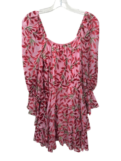 Alice + Olivia Size 4 Pink, Red, Green Viscose Blend Long Sleeve Floral Dress Pink, Red, Green / 4