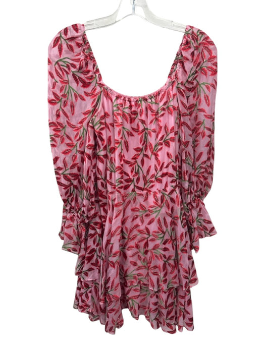Alice + Olivia Size 4 Pink, Red, Green Viscose Blend Long Sleeve Floral Dress Pink, Red, Green / 4