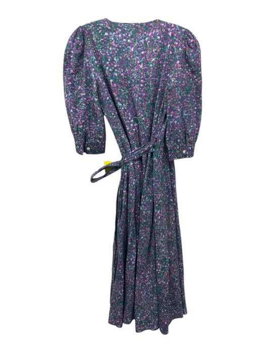 Mii Size XS Green & Purple Cotton Long Sleeve dots Seersucker Wrap Dress Green & Purple / XS