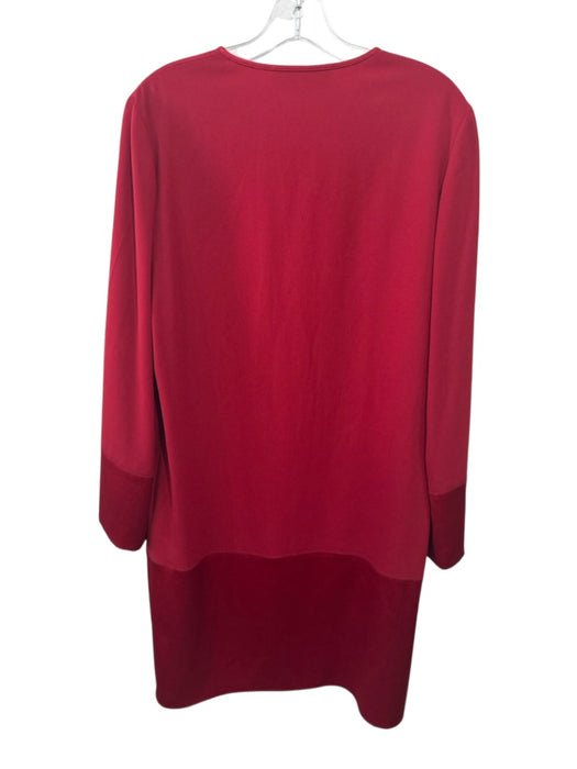 Paule Ka Size 40 Red Triacetate Blend Long Sleeve Mixed Fabric Split Neck Dress Red / 40
