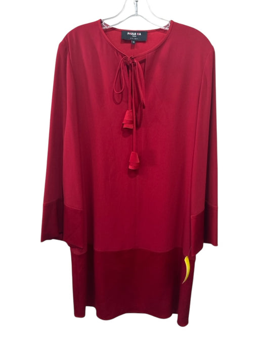 Paule Ka Size 40 Red Triacetate Blend Long Sleeve Mixed Fabric Split Neck Dress Red / 40