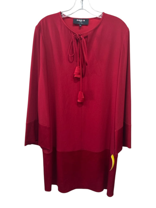 Paule Ka Size 40 Red Triacetate Blend Long Sleeve Mixed Fabric Split Neck Dress Red / 40