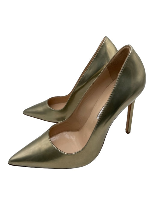 Manolo Blahnik Shoe Size 40 Gold Leather Pointed Toe Closed Heel Stiletto Pumps Gold / 40