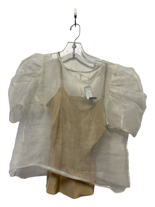 Amanda Uprichard Size P white & tan Silk Short Puff Sleeve Sheer Cami Inc. Top white & tan / P
