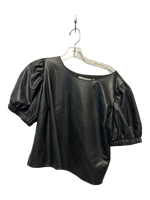 Amanda Uprichard Size XS Black Pleather Short Puff Sleeve Square Round Neck Top Black / XS