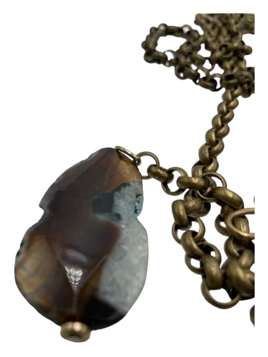 Tootsies Brown & Brass Stone & Horn Brass Hardware Rollo Chain Tie Neck Necklace Brown & Brass