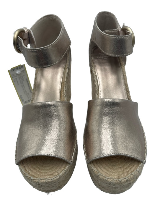 Marc Fisher Shoe Size 11 Gold & Beige Leather & Raffia Espadrille Sandal Wedges Gold & Beige / 11