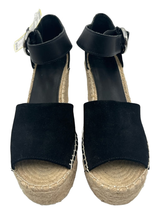 Marc Fisher Shoe Size 11 Black & Beige Suede & Raffia Espadrille Open Toe Wedges Black & Beige / 11